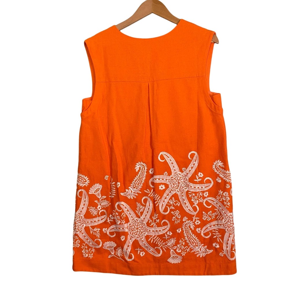 Anthropologie Maeve Orange Sleeveless Mini Dress with White Embroidered Starfish - Picture 2 of 15